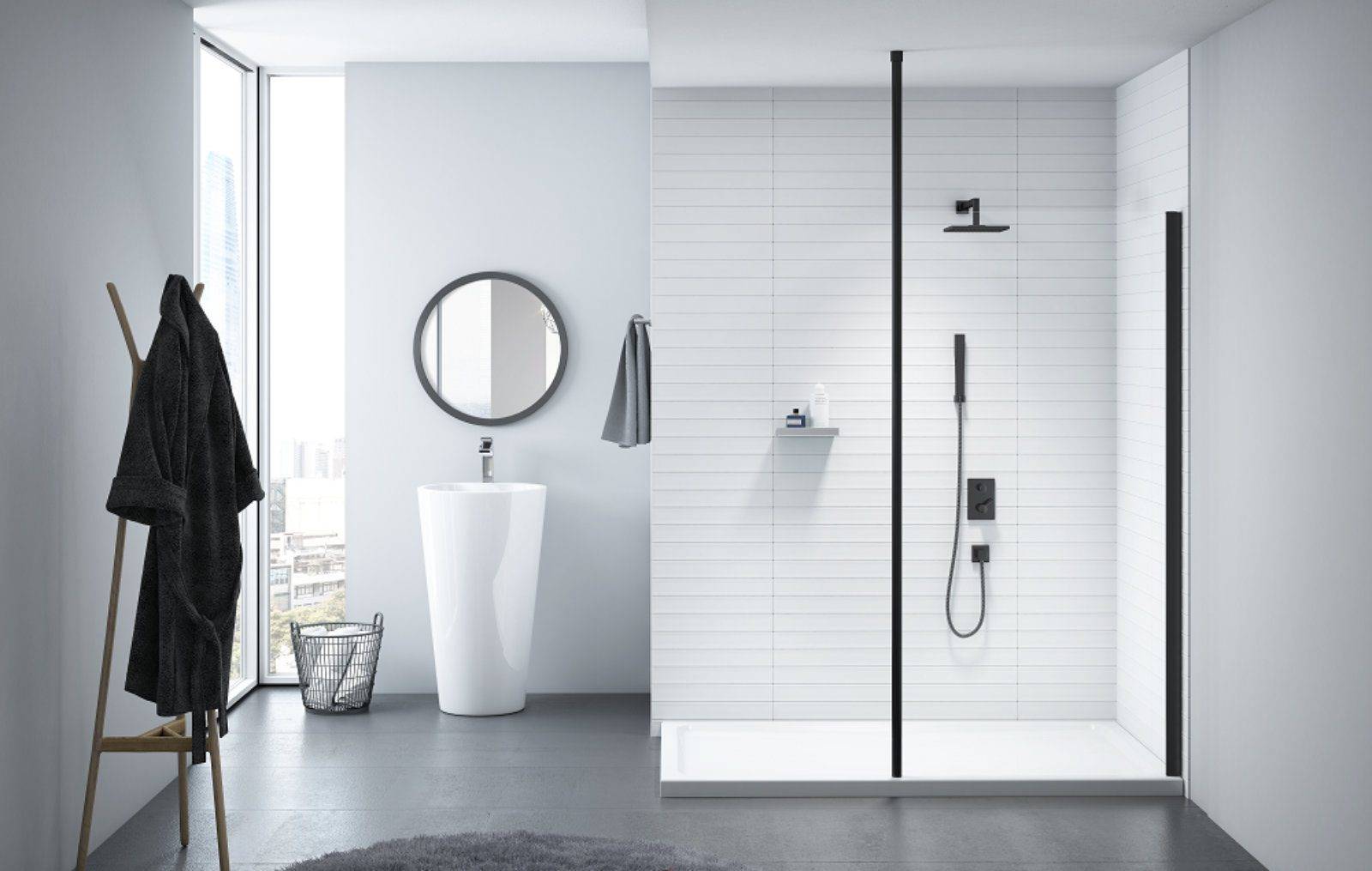 Merlyn Black Showerwall With Vertical Post | Lead Wolf, Peterborough